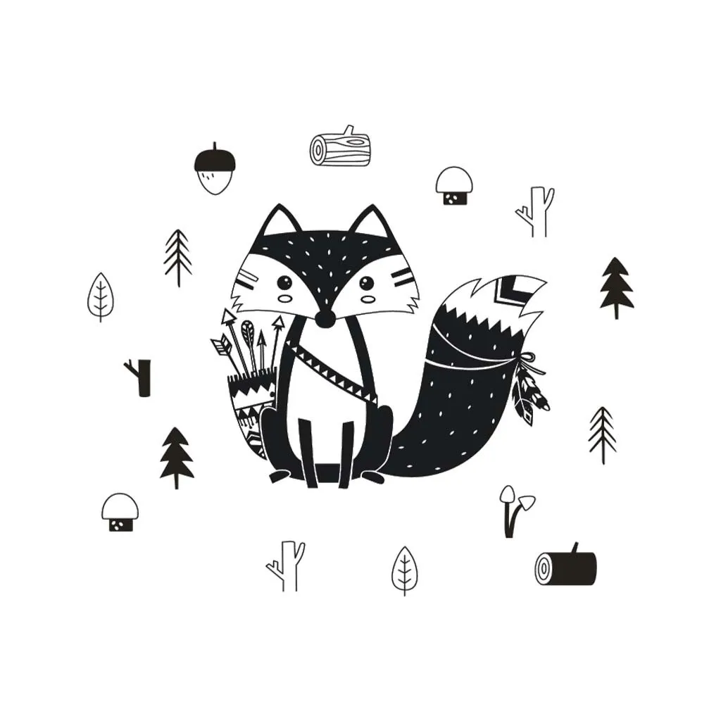 Виниловые Настенные стикеры в скандинавском стиле с изображением лисы для детей