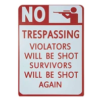 no trespassing violators will be shot survivors will be shot again tin sign vintage metal plate painting wall decoration