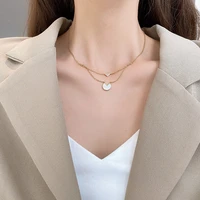 european light luxury retro natural mother shell double stacked necklace ins web celebrity titanium steel clavicle chain