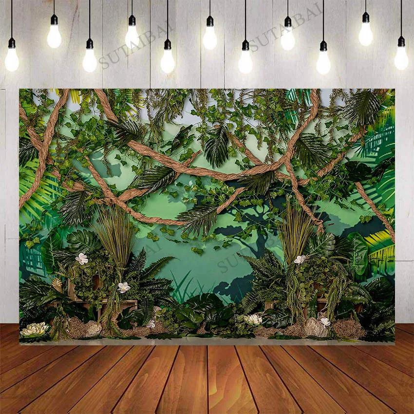 

Jungle Green Plants Photography Backdrop Newborn Baby Shower Birthday Party Background Decoration Photographic For Photo Studio