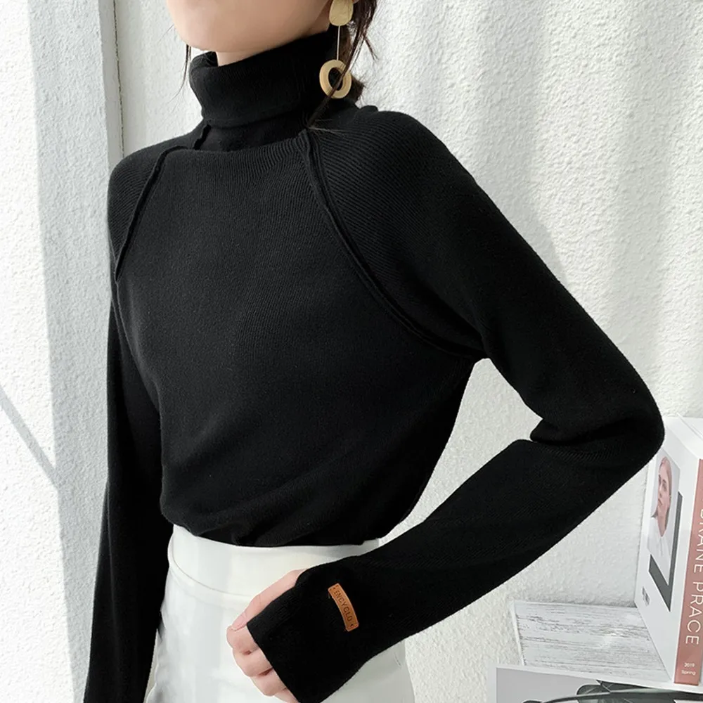 

Turtleneck Sweater Women 2022 Spring Elegant Slim Female Knitted Pullovers Stretched Sweater Full Sleeve Solid Female Knit Tops