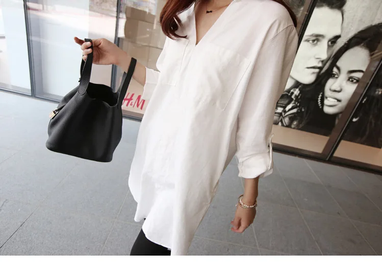 

New Long Sleeve V-Neck Ladies Blouse Plus Size Solid Color Leisure Tops Fashion Cotton Korean Shirt Dropshipping