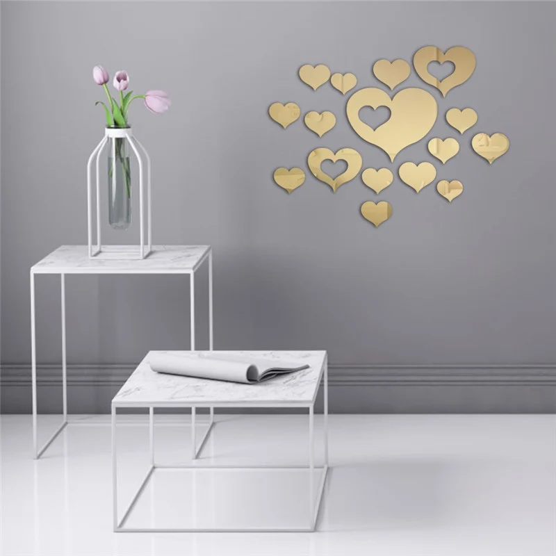 3D Mirror Wall Sticker Heart Shaped Mirror Wall Stickers Removable DIY Wall Poster Decor For Home Living Room