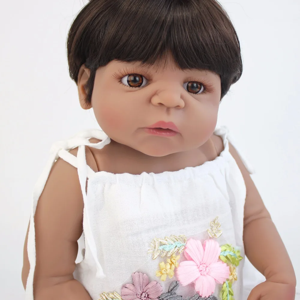55 см полный силиконовый корпус Reborn Baby Doll черная кожа новорожденных живой Bebe кукла