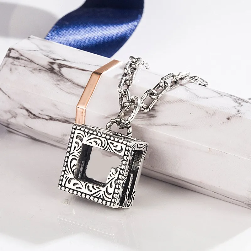 

925 sterling silver carving pattern hollow out G square necklace tide restoring ancient ways of people men and women necklace