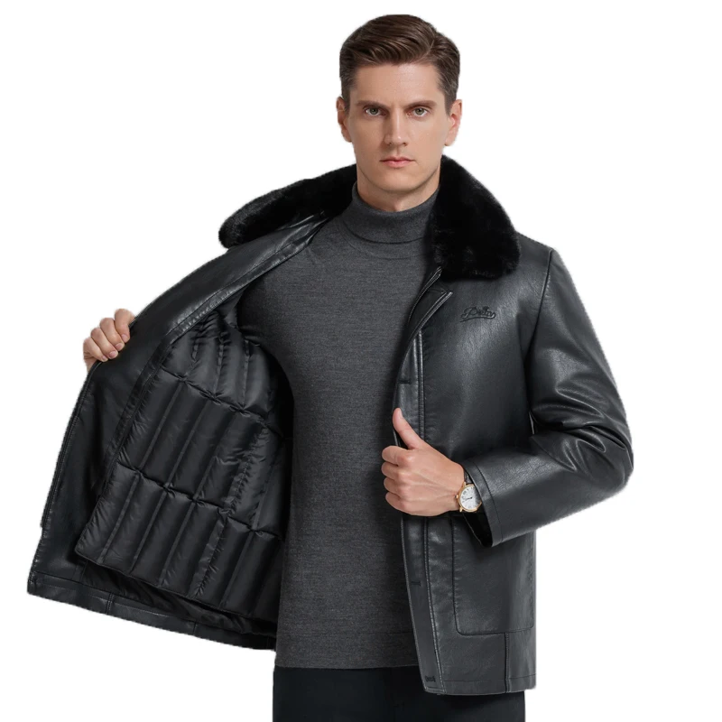 

Новинка 2021, зимняя мужская куртка с меховым воротником, кожаные уличные хлопковые пальто для мужчин, мужская кожаная куртка со съемной подк...