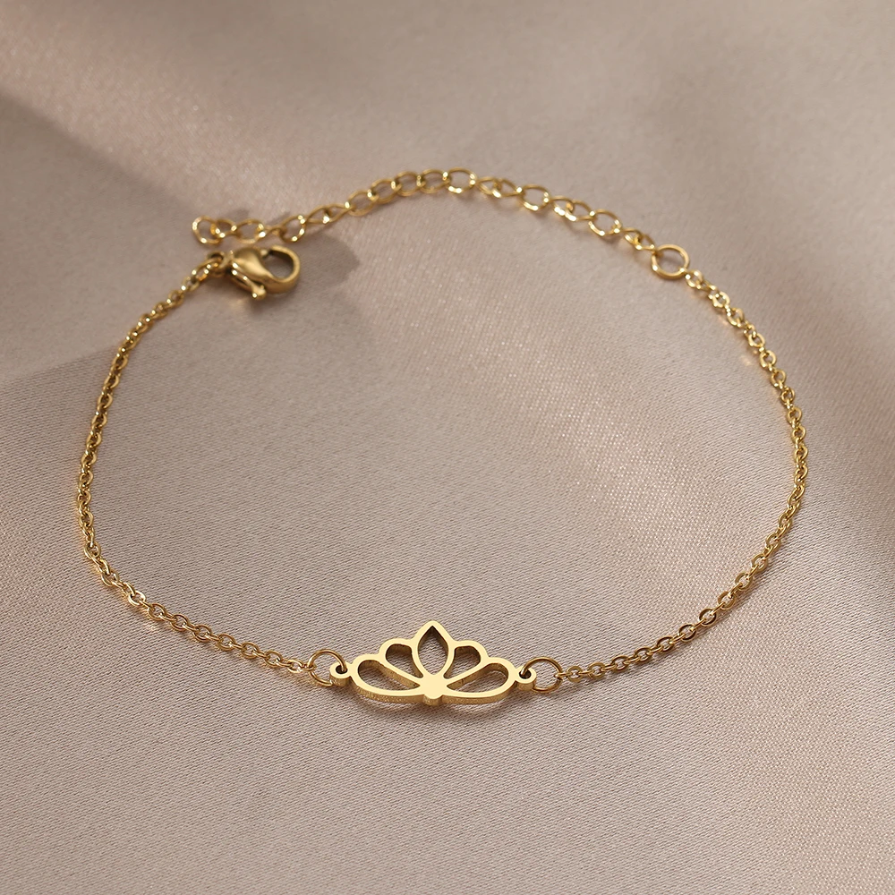 Классические изысканные браслеты из нержавеющей стали с лотосом модная цепочка