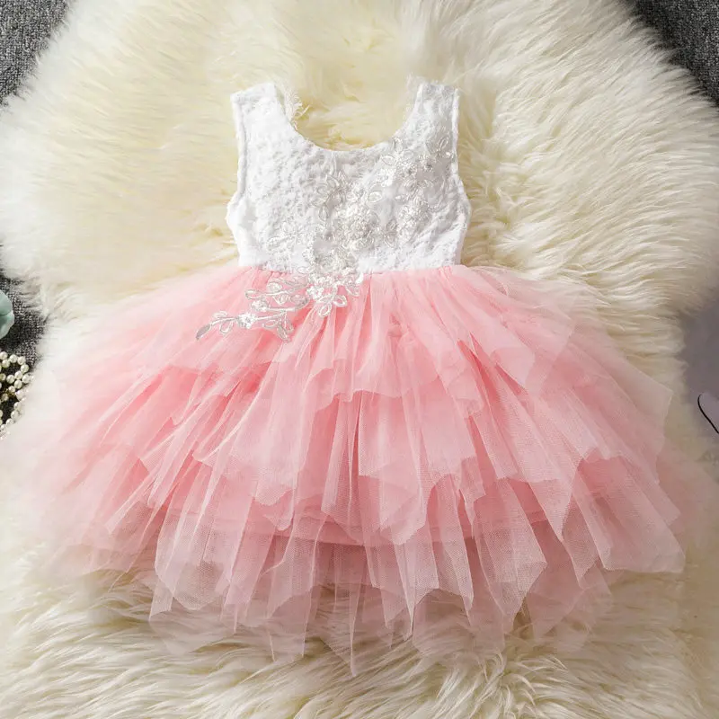 Princess Kids Baby Fancy Wedding Dress Sleeveless Sequins Party For Girl Tutu Tulle Back Hollow Out Formal Dresses | Детская одежда и