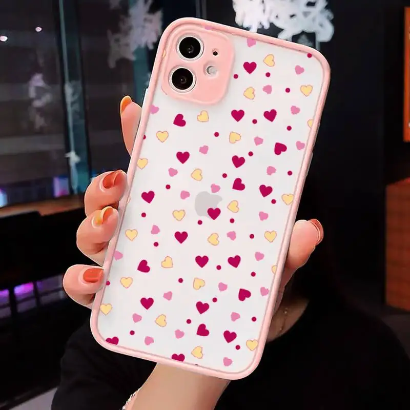 

love Phone Case For iPhone 12 11 Mini Pro XR XS Max 7 8 Plus X Matte transparent Pink Back Cover