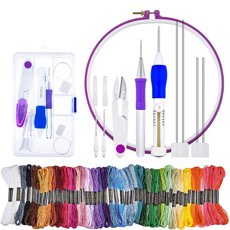 

Stitching Embroidery Tool Punch Needles With 50 Threads Flowers Fruits Home Garden Supplies