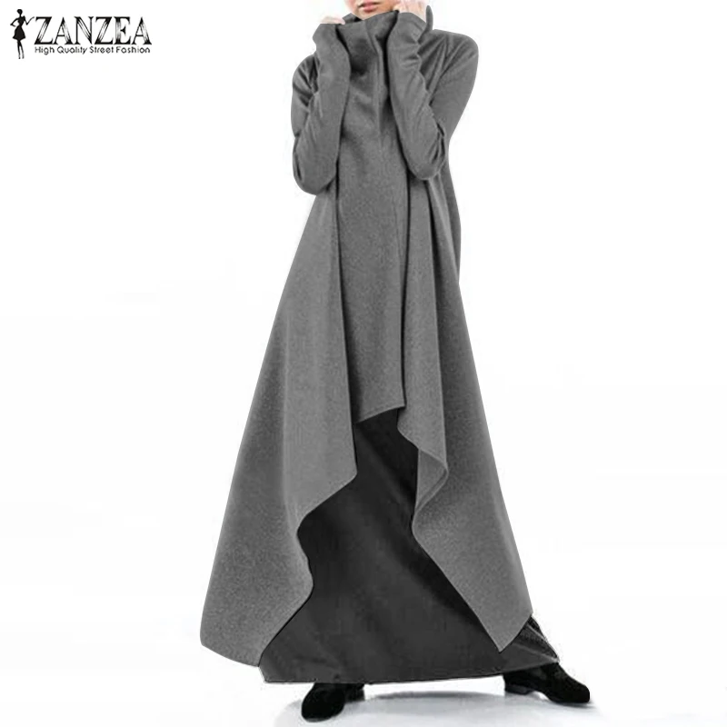 Модное платье с капюшоном женское Осенний сарафан 2019 ZANZEA повседневная водолазка