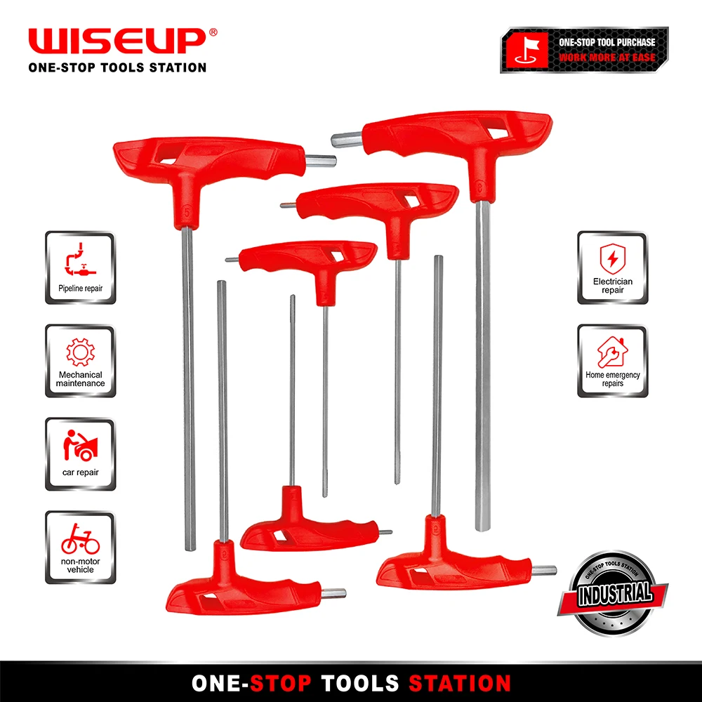 WISEUP 7 Pcs Hex Key Set Multifunctional Allen Wrench Flathead T-Handle Spanner Hexagon Screwdriver Car Bike Repair Hand Tools