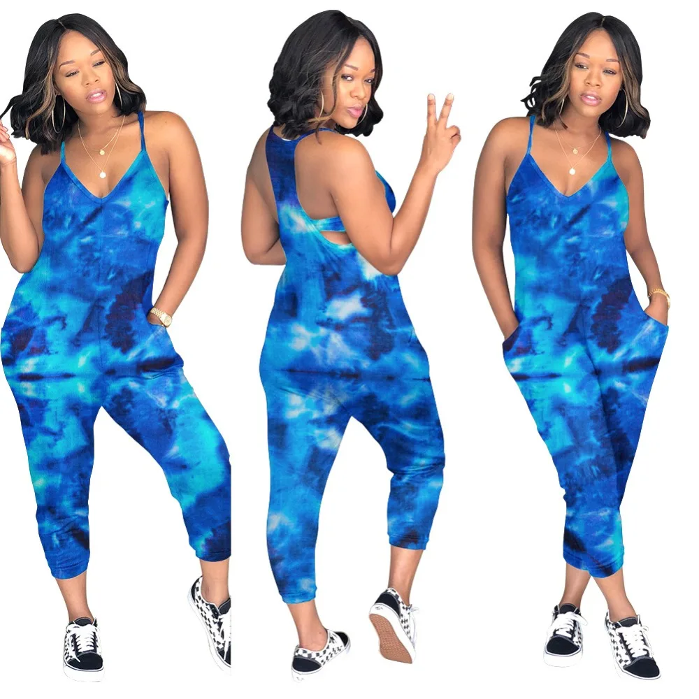 

Women Jumpsuits Sexy Sleeveless V-neck Strap Printed Us Dollars Bodycon Casual Skinny Romper Pants