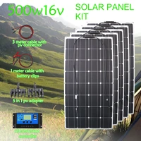 500w solar panel de complete kit 100w 12v photovoltaic flexible battery portable 300w controller set power generator charger