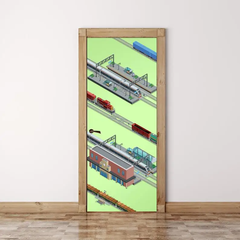 3d наклейка на дверь самоклеящаяся для дома города здания модели автомобилей