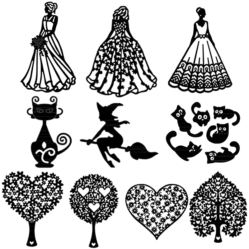 

Eleghant принцесса Хэллоуин кошки колдунья сердце, тёрша, силуэт, режущая штампа для DIY Scrarpbooking, карты, ремесла, изготовление 2021, новинка