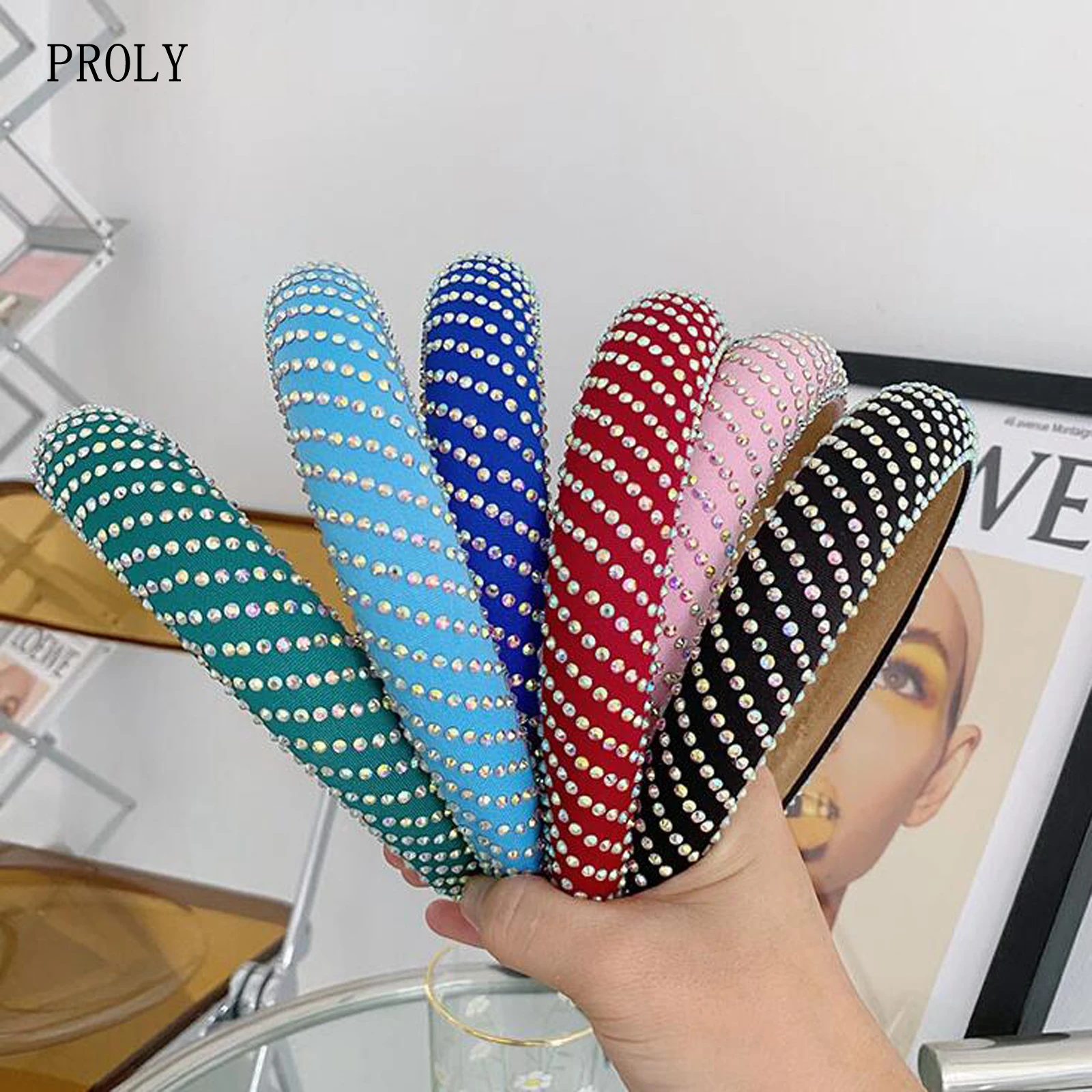 

PROLY New Fashion Hot Drilling Sponge Headband For Women Wide Side Baroque Hairband Solid Color Casual Hair Accessories