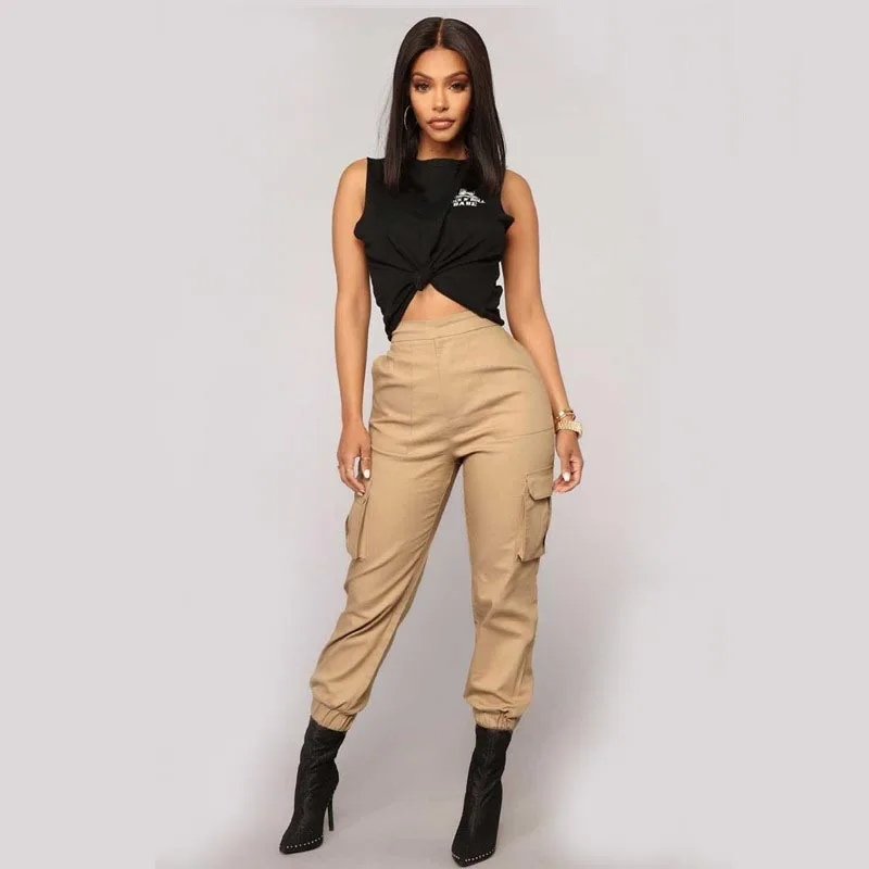 

Women Army Harem Camo Pants High Waist Pants Camouflage Loose Joggers Streetwear Punk Black Cargo Ladies Capris Trousers Female