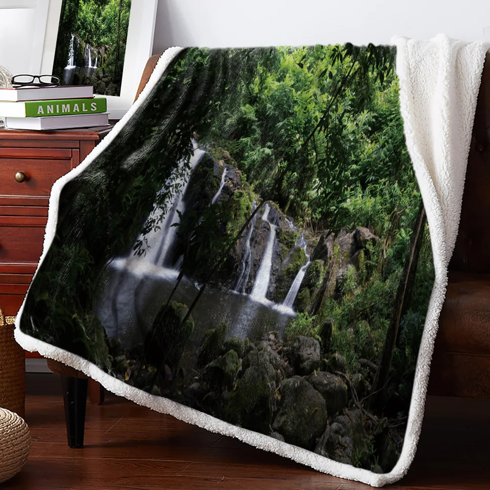 Пейзаж крик Глубокий Лес водопад камни кашемировое одеяло для девочек диван