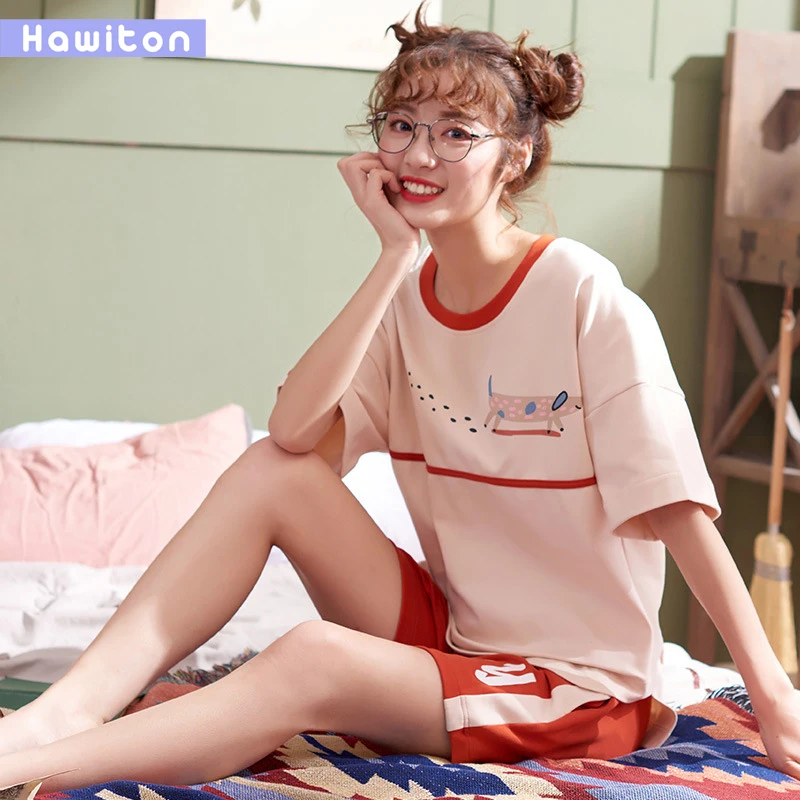 Hawiton/Хлопковая пижама с дизайном панда Летний милый женский короткий Пижамный