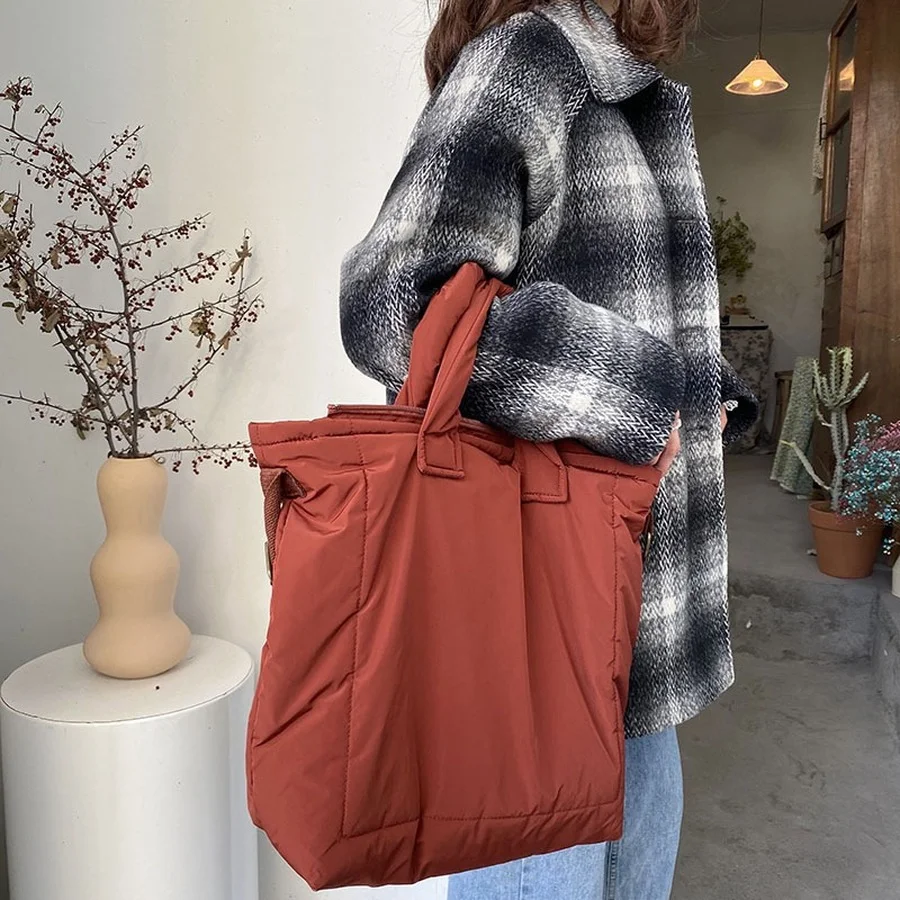 

Casual Space Pad Cotton Large Capacity Totes Women Handbags Nylon Down Cotton Shoulder Crossbody Bags For Women Big Shopper Bags