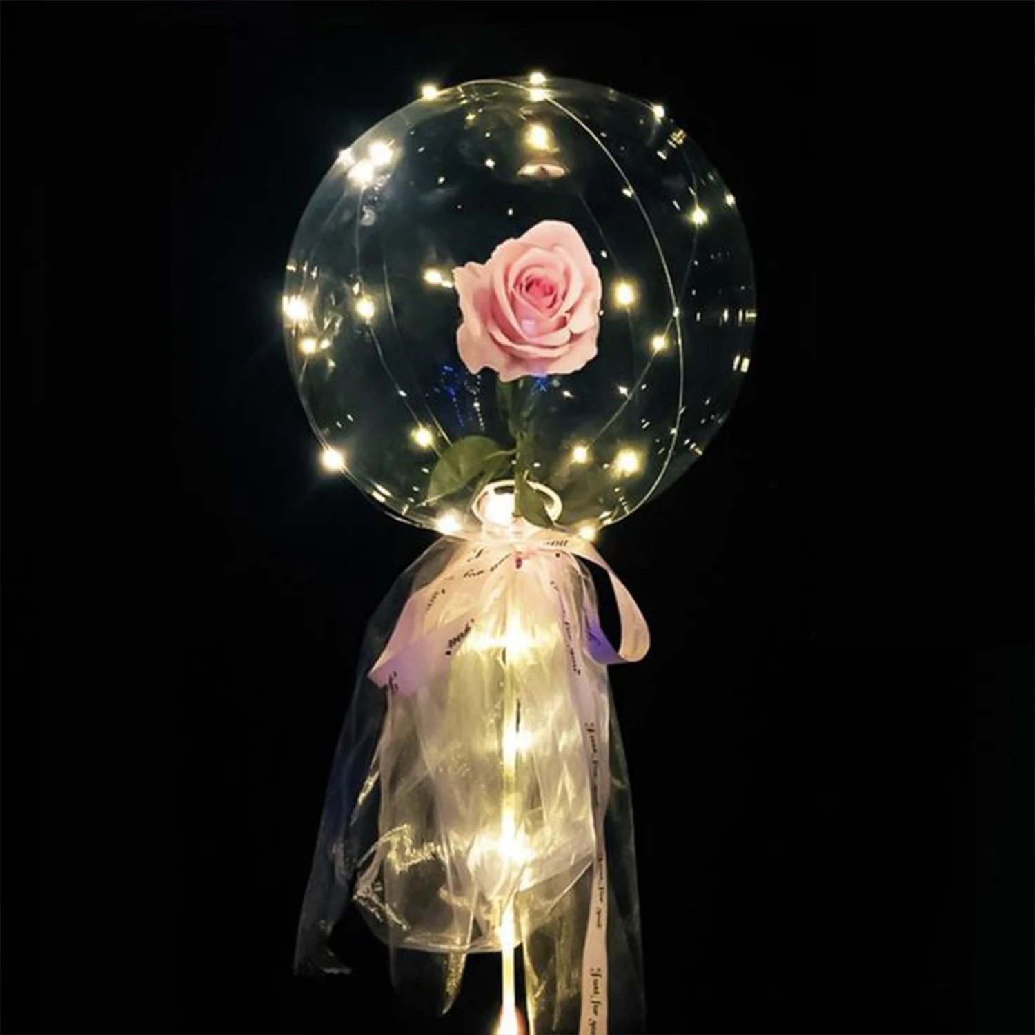 

3pcs/set LED Glow Balloon with Rose Bouquet Transparent Bobo Ballon Valentines Day Gift Glow Party Birthday Wedding Decor