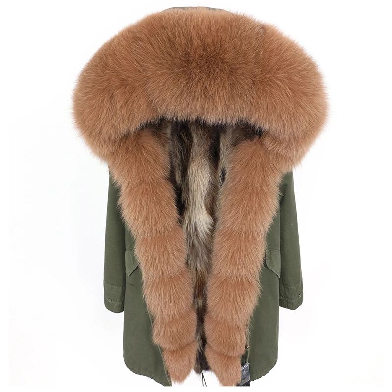 Зимняя женская одежда с мехом лисы большой меховой воротник длинное пальто из