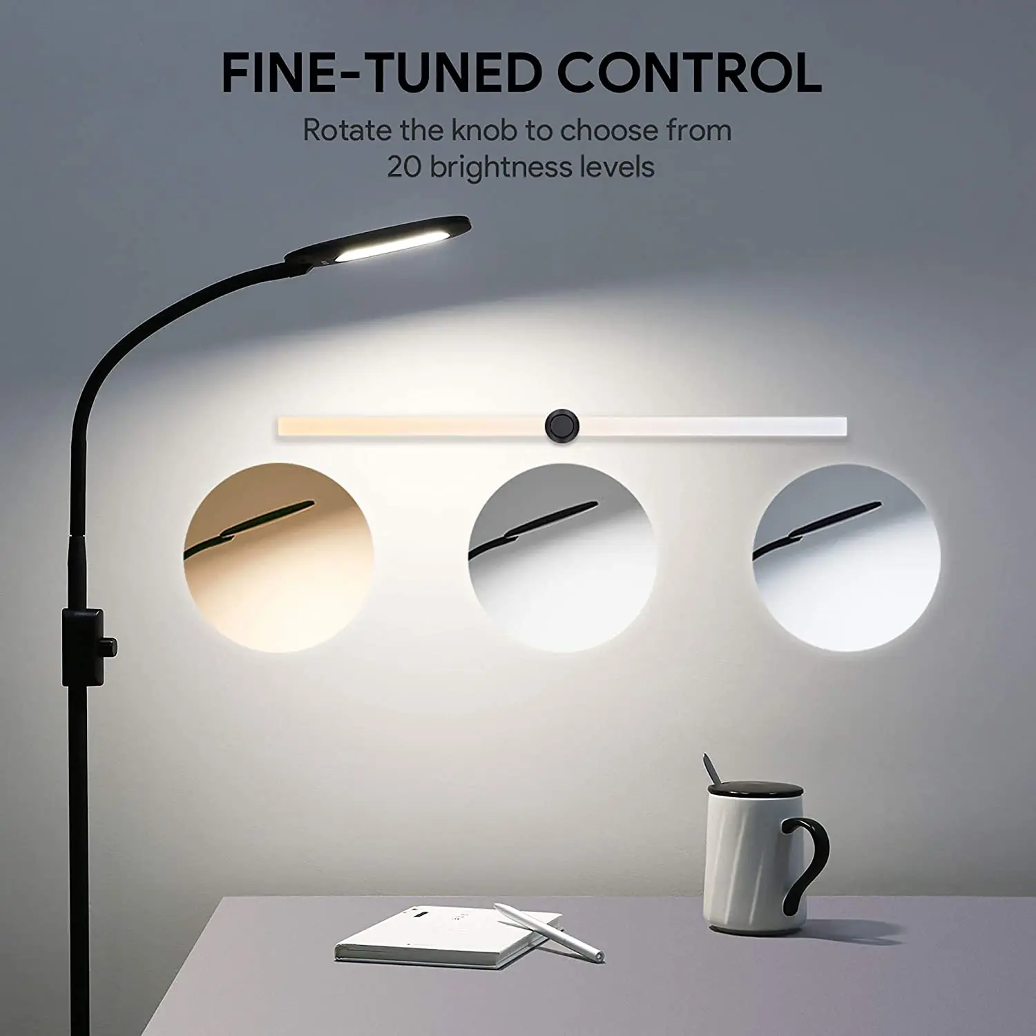Floor Lamp With Brightness Control Knob And Flexible Neck LED Eye Care Natural White Light For Living Room Bedroom | Лампы и освещение