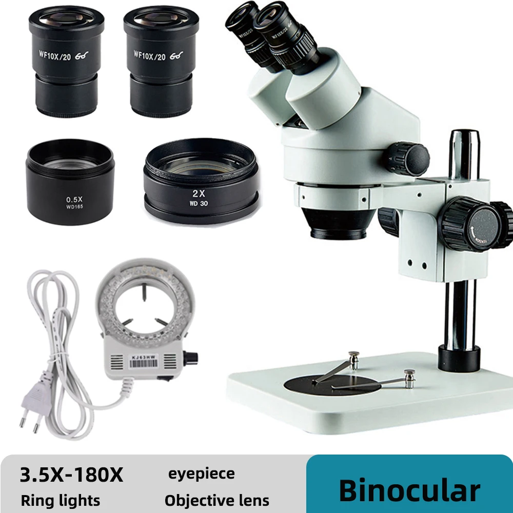 

Binocular Microscope For Soldering Digital Electronic With Metal Base 3.5X-270X 180X 90X Eyepiece Lens Continuous Zoom 0.5X 2X