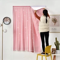 2022 nordic double layer blackout star hollow punch free velcro curtains lace tulle fabric for home living room window decor