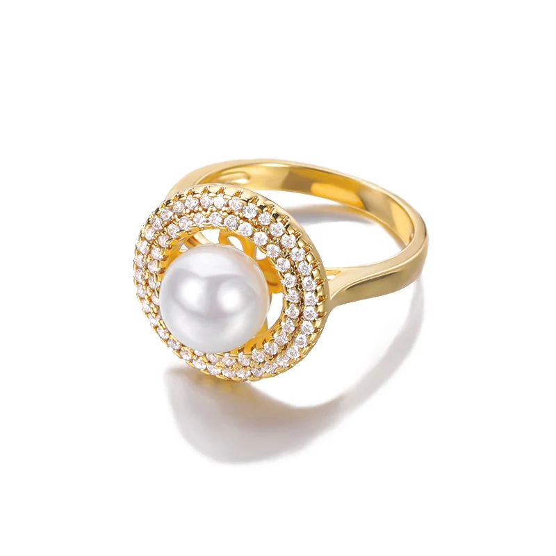 

Luxury Big Pearl Rings For Women Micro-Dense Crystal Zircon Ring Wedding Jewelry Anniversary Bijoux Bague Femme Gifts for Mom