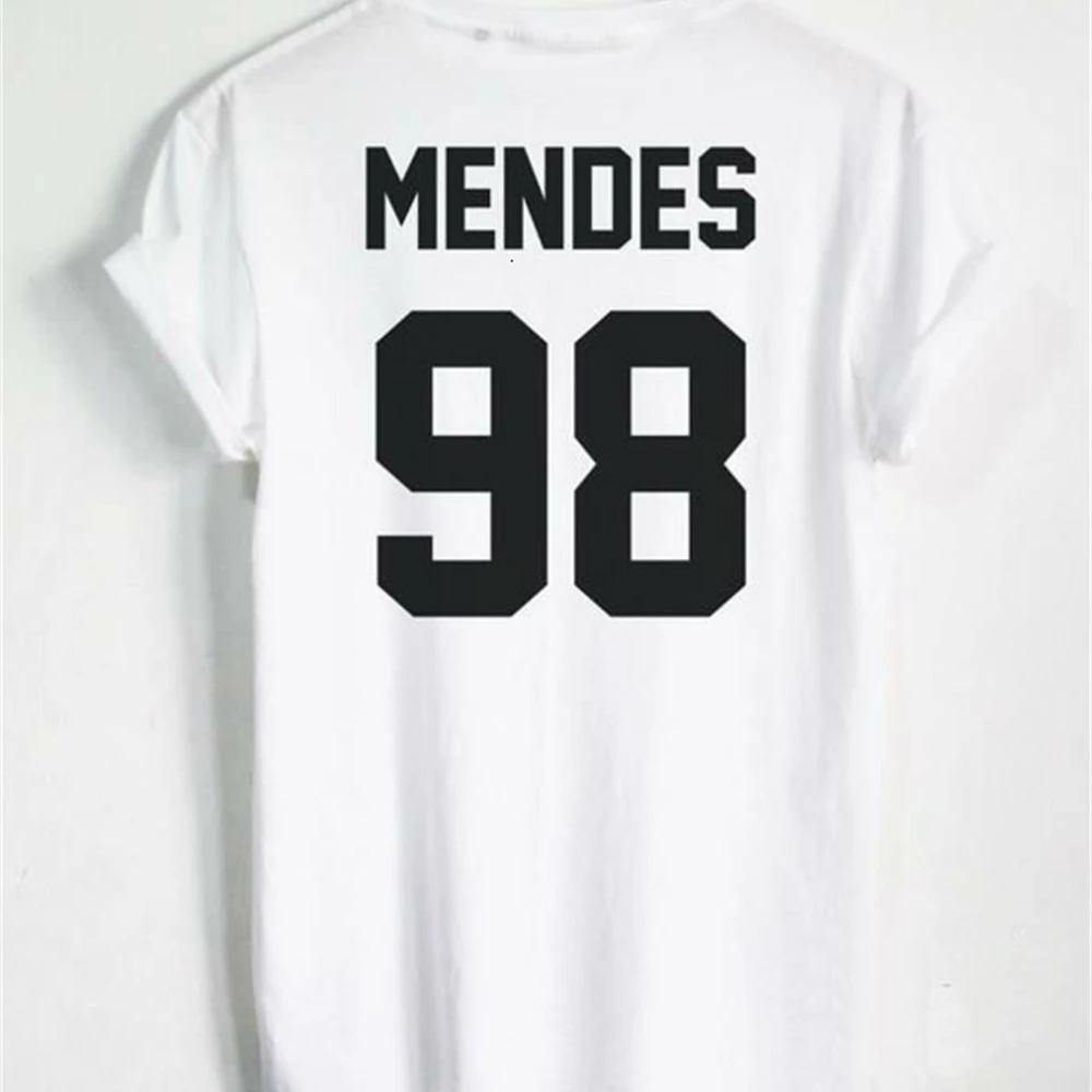 

Mendes Back Letters Print Women Tshirts Casual Funny T Shirt For Lady Top Tee Hipster Black White Gray T-shirt Favourite R56I