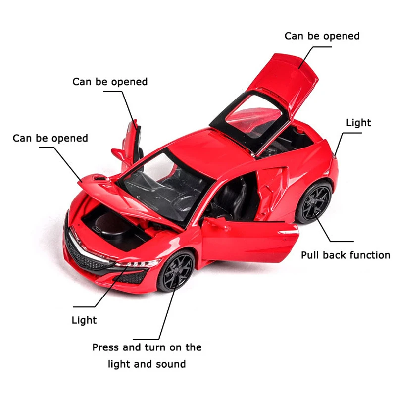 Модель автомобиля под давлением Acura NSX 1:32 металлический спортивный автомобиль из