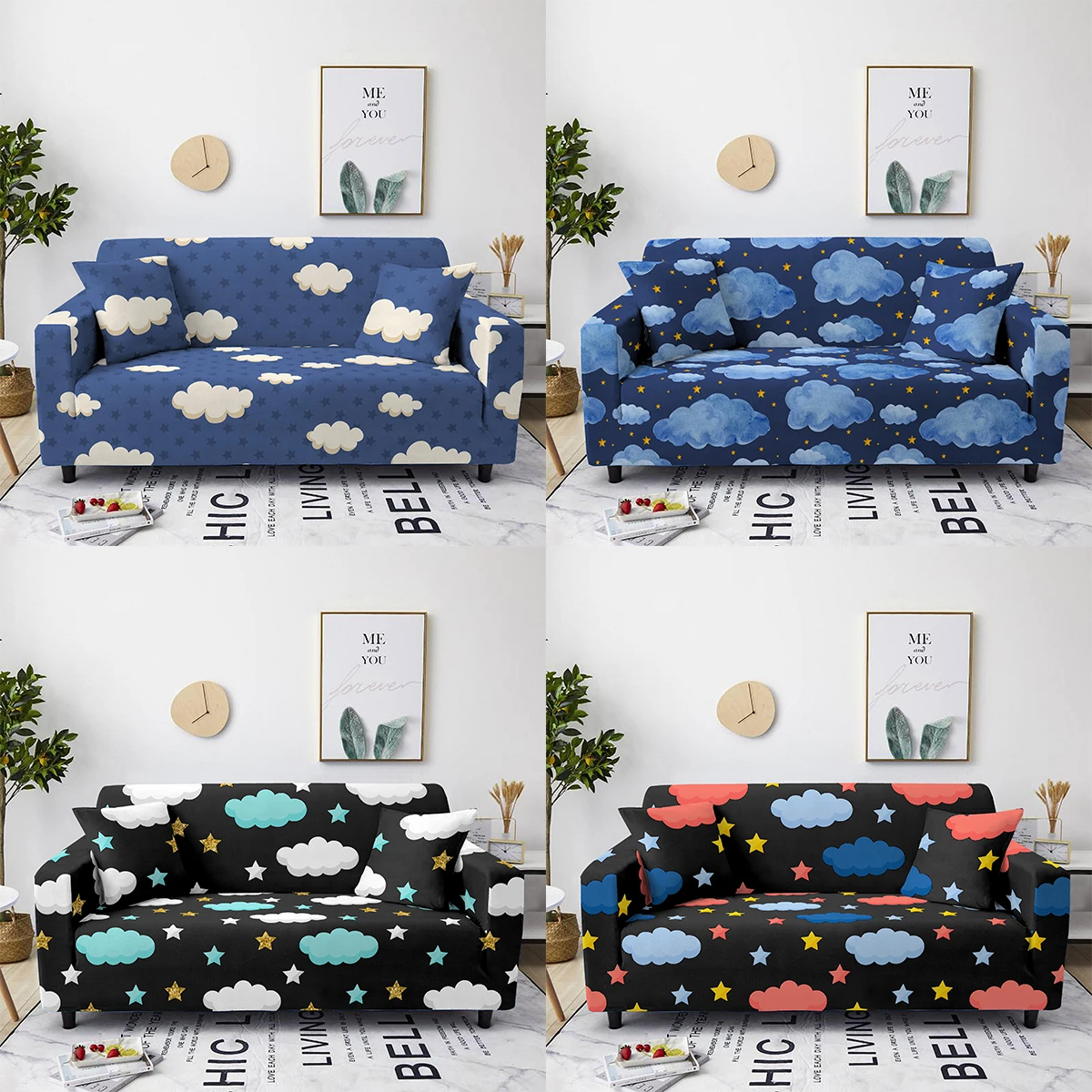 

Colorful Cloud Sofa Cover Slipcovers Elastic All-inclusive Couch Case For L Shape Sofa Loveseat Chair 1/2/3/4 Seater Sofa Case