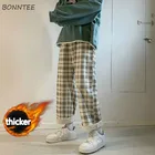 Брюки женские весенне-осенние, абрикосовые, широкие, в клетку, с эластичной талией