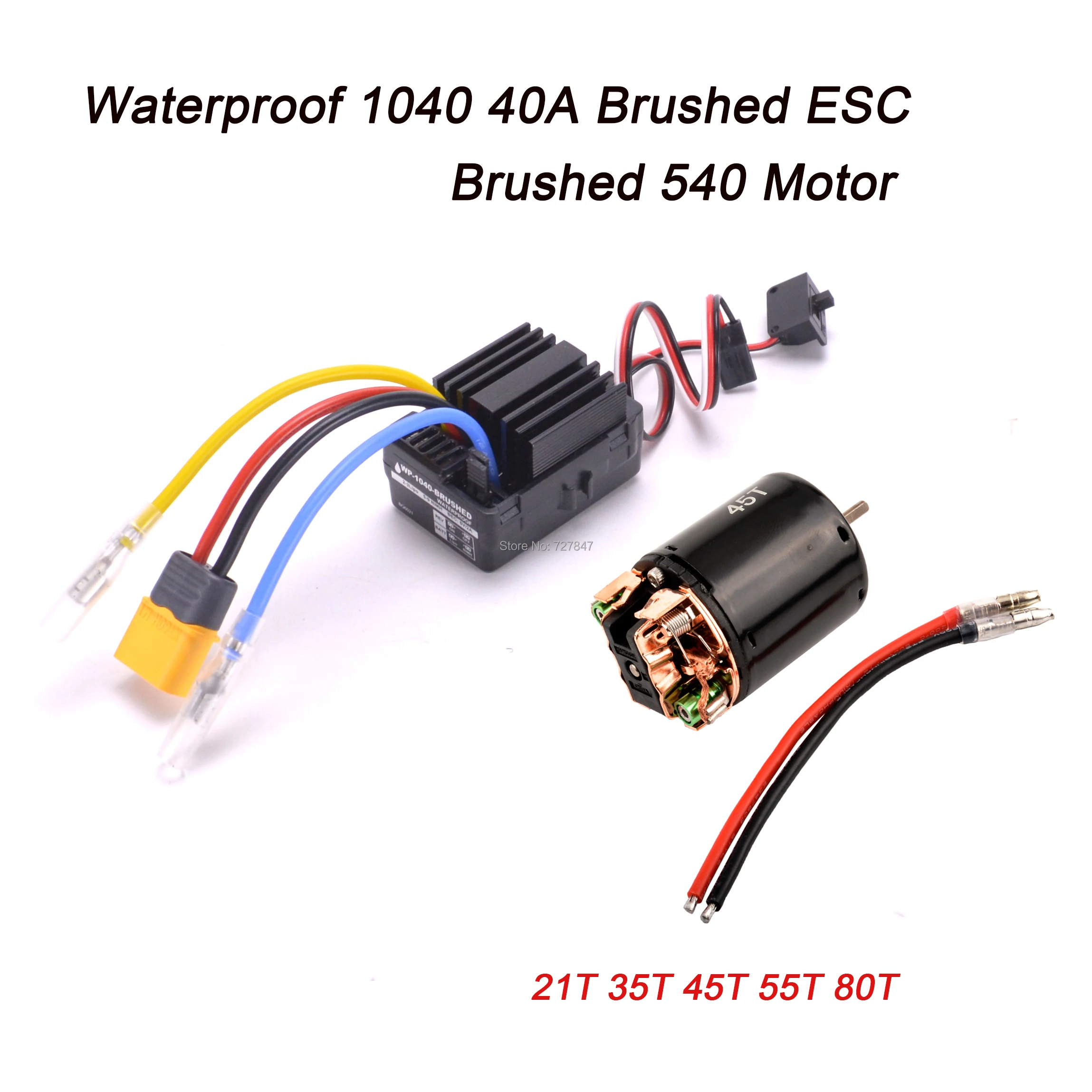 Водонепроницаемый 1040 40A матовый ESC с 540 мотором 21T 35T 45T 55T 80T для 1/10 1:10 RC хобби
