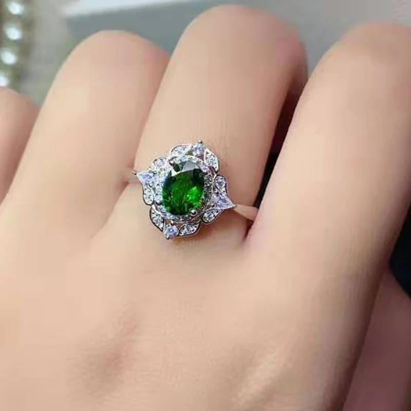 

Natural Boutique Diopside S925 Sterling Silver Ring Fashion Accessories Wedding Jewelry for Women Free Shipping MeiBaPJFS