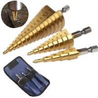 3pcs hss step drill bit set cone hole cutter taper metric 4 12 20 32mm 1 4 titanium coated metal hex core drill bits