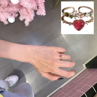 2021 new rose gold ring love heart shaped diamond set fairy pink ring open flower female accessory rings for women couple rings