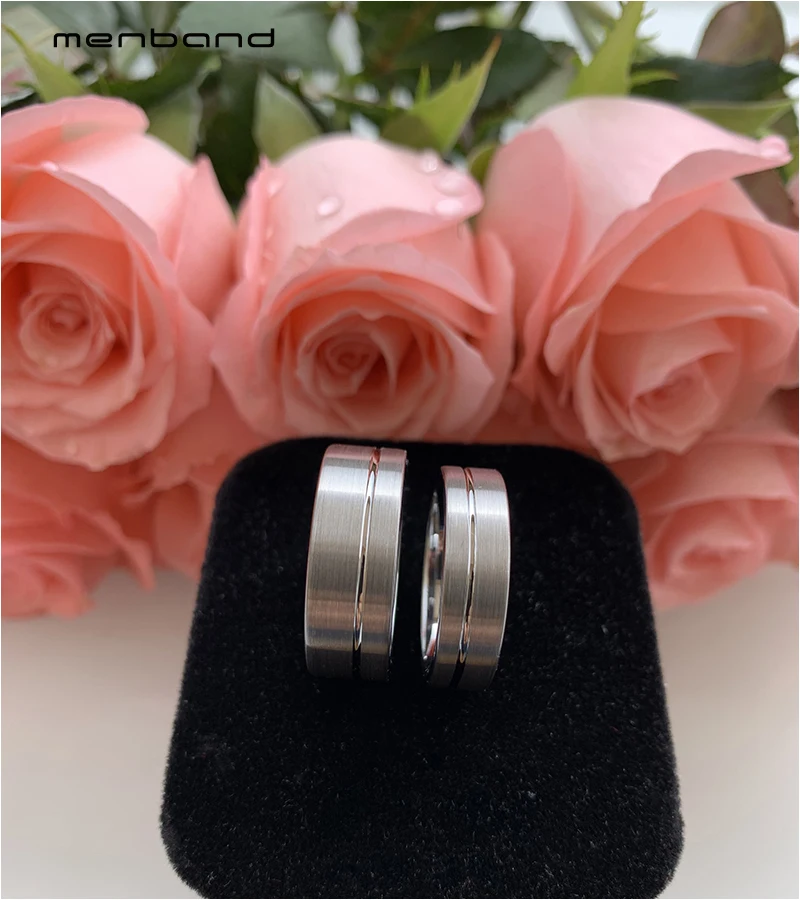 Кольцо вольфрамовое плоское с офсетной рифленой и матовой отделкой 6 мм 8