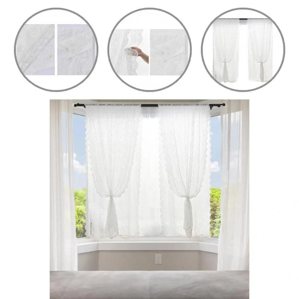

Кружевная вышитая светофильтрующая ткань для окон, 3 размера, стержень в ретро стиле, карманная занавеска из вуали, домашние аксессуары