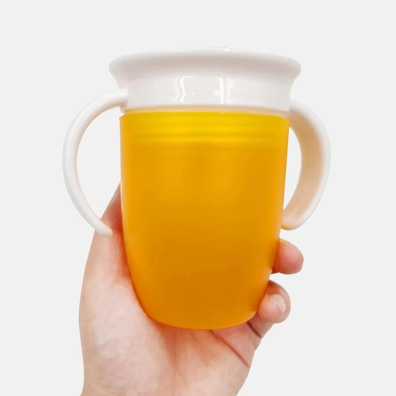 

360 Degrees Rotated Baby Learning Drinking plastic Cup with Double Handle Flip Lid Leakproof Magic Kids Water Feeding Bottle