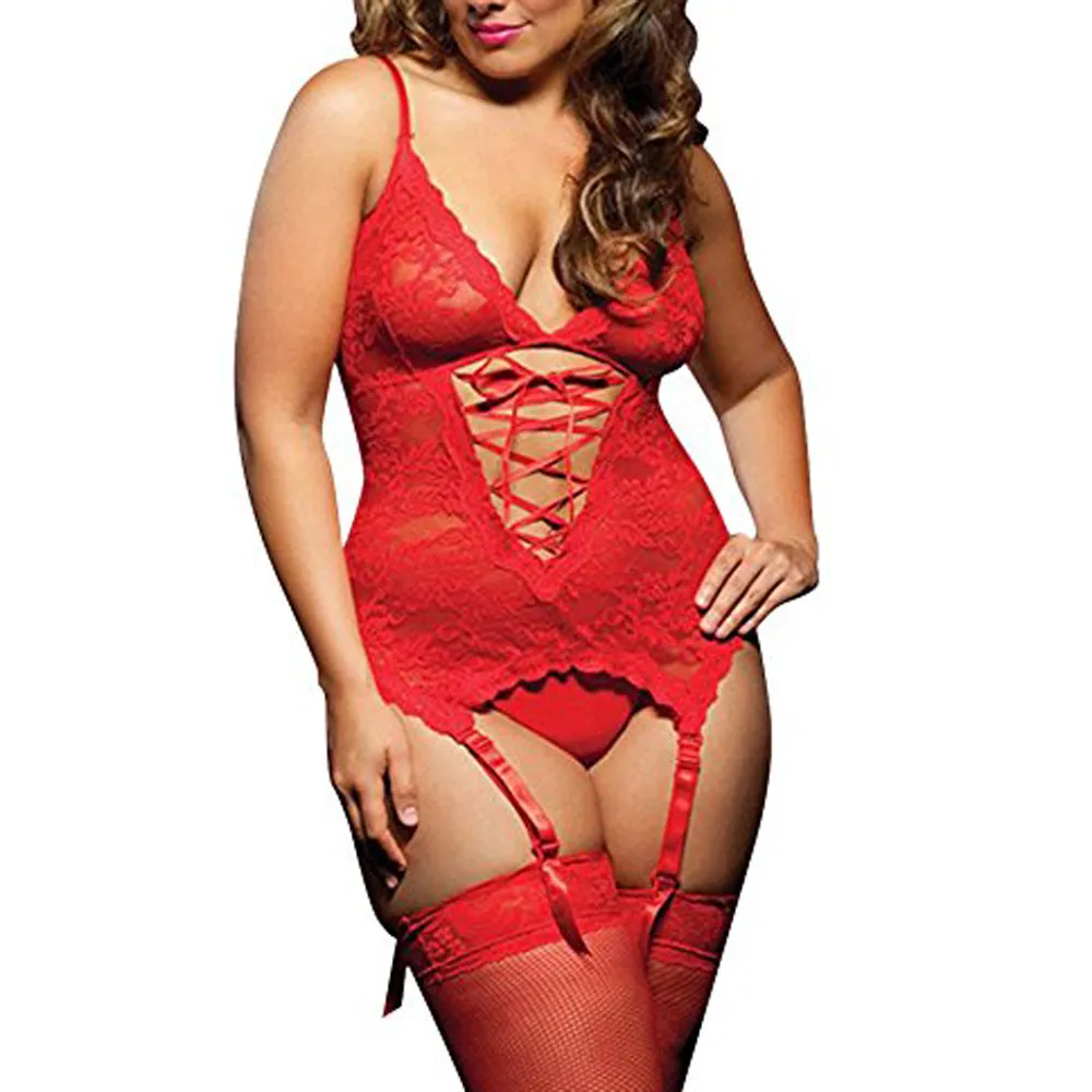 XL-4XL плюс размер женское сексуальное нижнее белье Porno кружевное платье для сна
