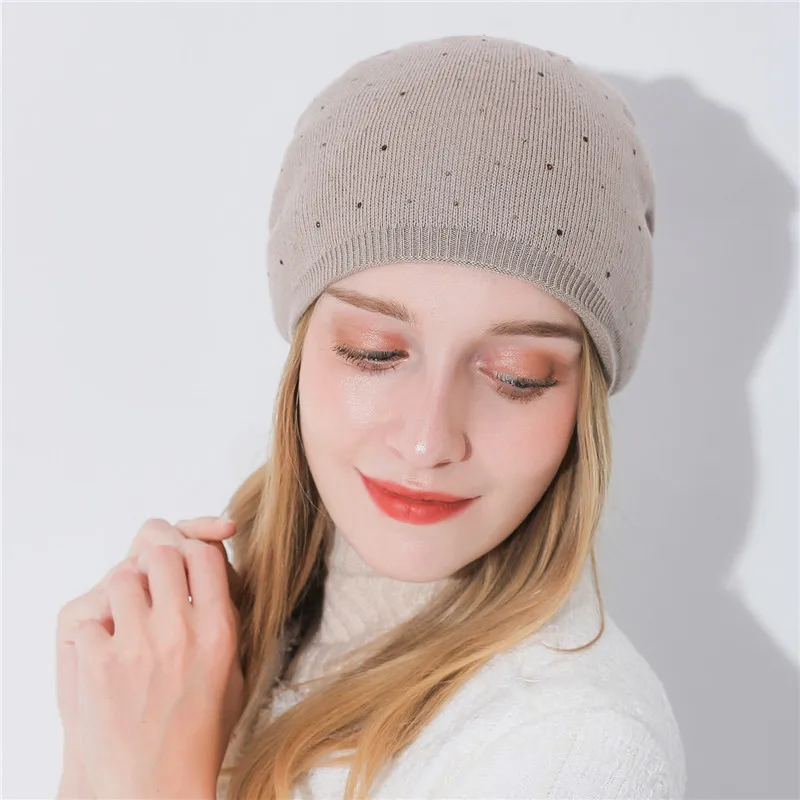 

Girls Winter Hats Cashmere Beanie Hats Wool Hot Rhinestone Knitted Hats Warm Women's Winter Hats