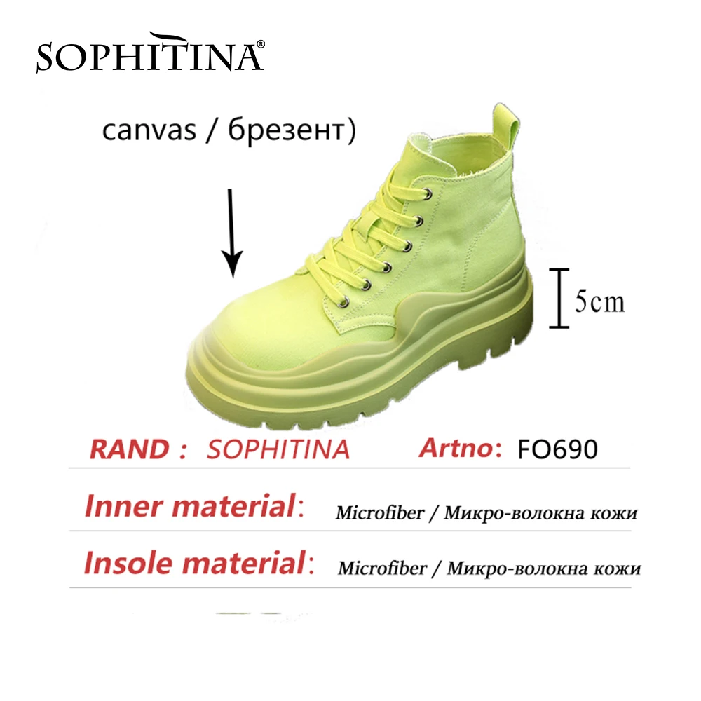 

SOPHITINA Ankle Boots Women Trend Fluorescent Green Chunky Canvas Female Shoes Lace-Up Comfort Platform Fashion Lady Boots FO690