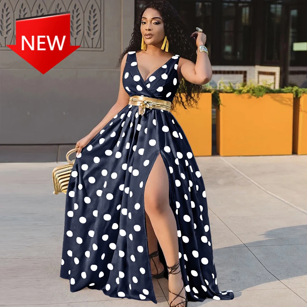 

Женское платье с глубоким V-образным вырезом, длинное вечернее платье в горошек