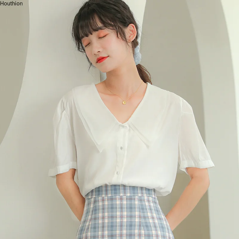 

Блузка женская шифоновая на пуговицах, с коротким рукавом