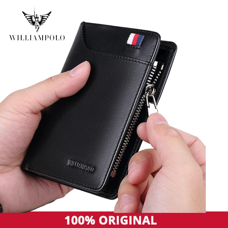 

WILLIAMPOLO Coin Purses Genuine Leather Men Wallet With Card Holder Short Purse Zipper Wallets Casual Standard Wallets PL293