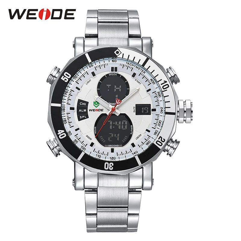 WEIDE мужские спортивные кварцевые часы с цифровым календарем из нержавеющей стали