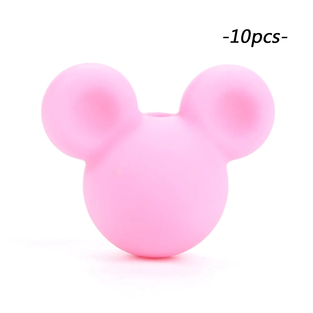 pink LOFCA силиконовые бусины Микки 10 шт Детские бусины для прорезывания зубов жевательные продукты пищевого силикона BPA бесплатно Соска-подвеска для изготовления ожерелья - Цвет: pink